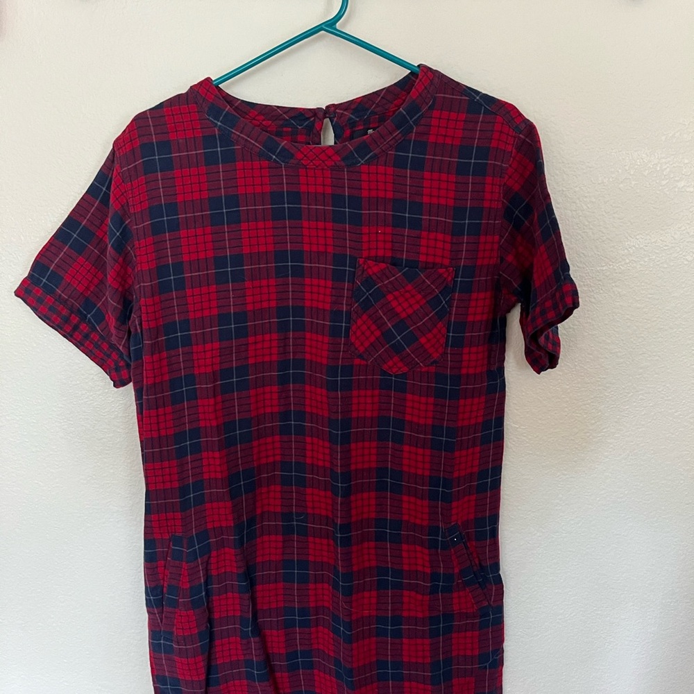 Madewell Red and Blue Plaid Shirt Dress